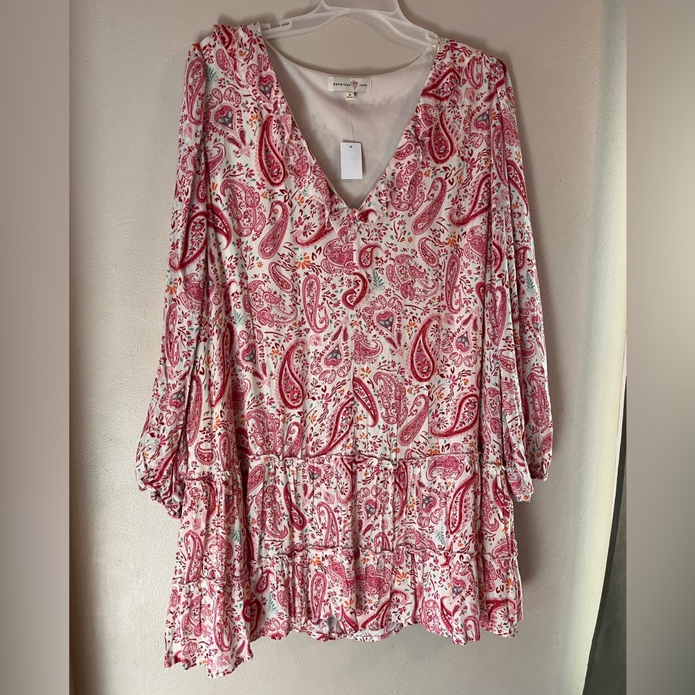 Penelope Rose dress womens 2X pink paisley fairy boho whimsy knee length pockets